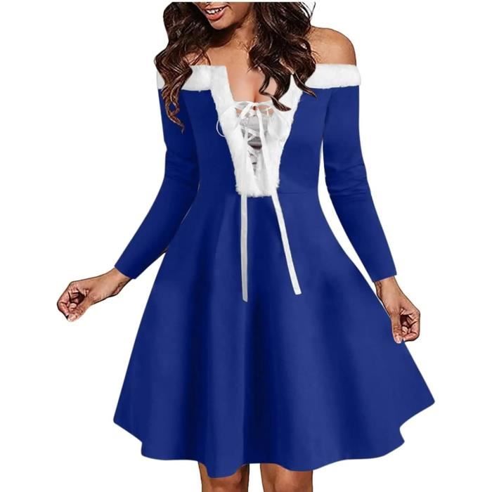 Robe de Noël pour Femmes Robe Vintage à Manches Longues Costume de