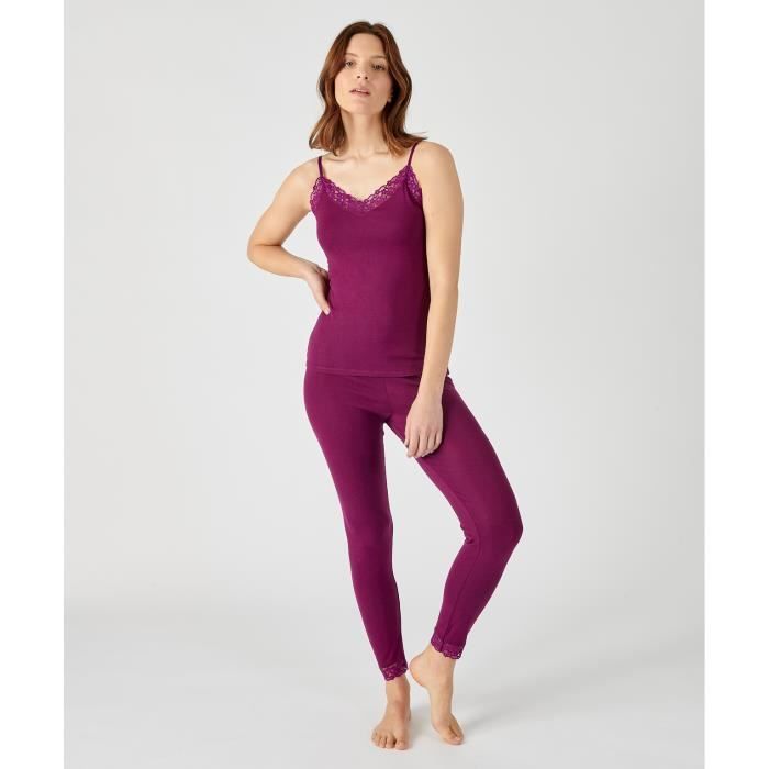 Caraco Damart Essential Pur Coton Peigné Femme - Bretelles Fines - Guipure Florale - Taille S à XXL