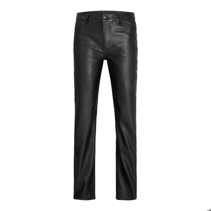 Pantalon Femme PAIGE En Cuir Noir - Taille 27 - Jambes Droites Effet Froissé - Neuf Sans étiquettes