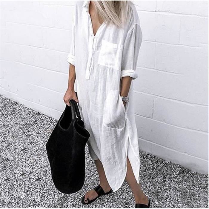 Robe chemise blanche longue femme hotsell