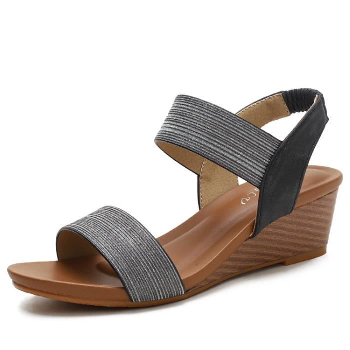 Wyongtao Sandales Compensées Femme Avec Bande Croisée Pantoufles D'Été Décontracté Bloc De Couleur Sandales Anatomiques Confortables Sandale Orthopedique Femme Chaussure De Plage Chic Pas Cher