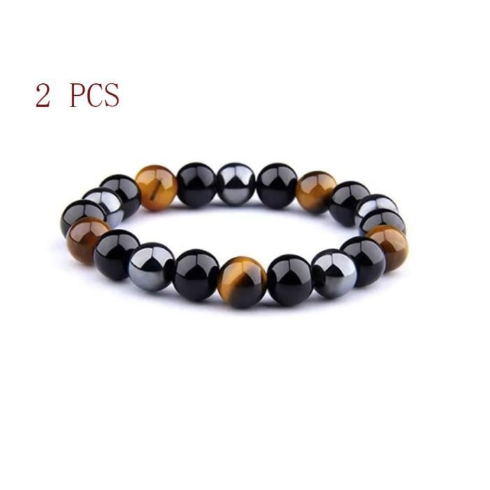 mtevotx  bracelet triple protection  - bracelet oeil de tigre - bracelet obsidienne hématite - pour hommes et femmes (10mm) 2 pcs