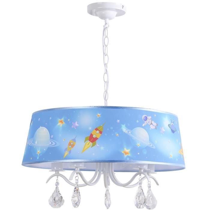 Suspension Plafonnier E27 5 Enfant Lustre Conception Abat Jour En Tissu Decore De Univers Et Astronaute Pour Chambre Bebe Fille Cdiscount Maison