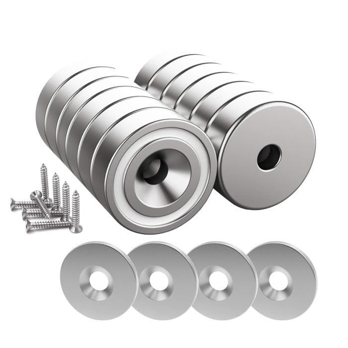 2 Aimants Au Néodyme Forts - D40mm, Base Filetée M10 - Grade N52 - Neufs