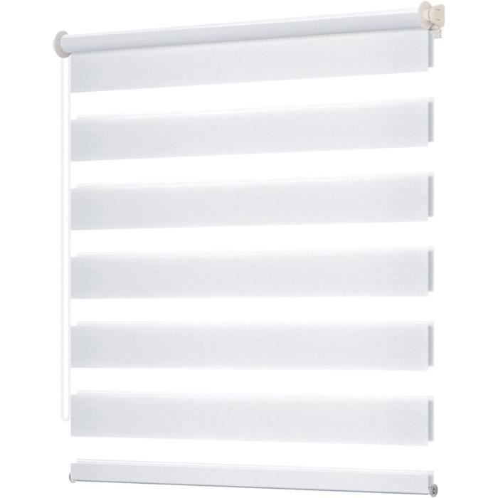Volet Moustiquaire – Store enrouleur Jour Nuit L 32 cm x H 150 cm blanc – Toile 100% polyester résistante aux UV – Installation sans perçage – Sécurité enfant incluse