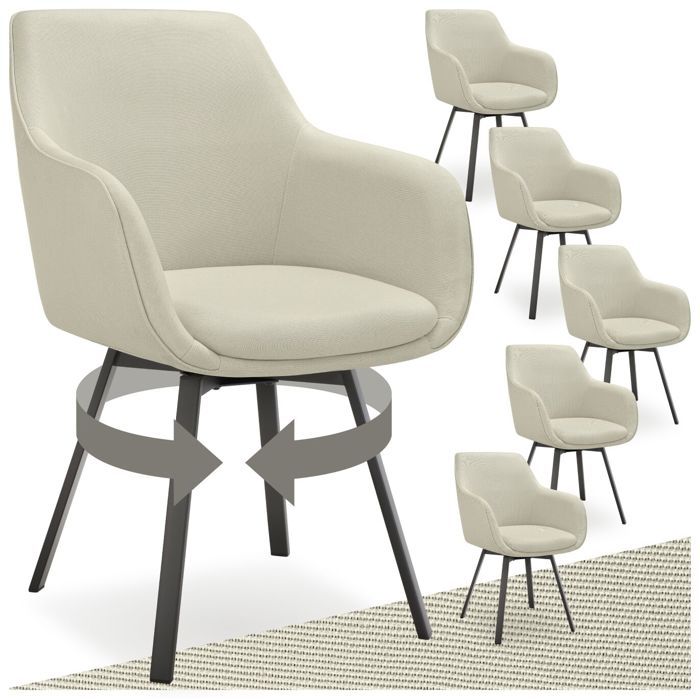 Chaise - TECTAKE - Lot de 6 fauteuils ALICON pivotants et rembourrés avec accoudoirs et dossier 57 x 59 x 88 cm - Gris/Beige