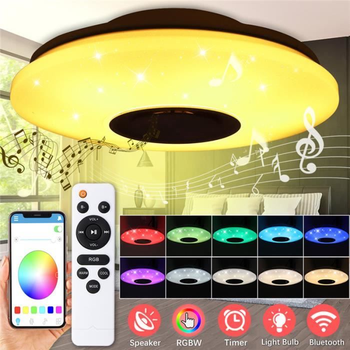 Hangrow Smart Music Plafonnier LED en forme dovni 36 W avec contrôle intelligent Bluetooth Haut-parleur Multicolore