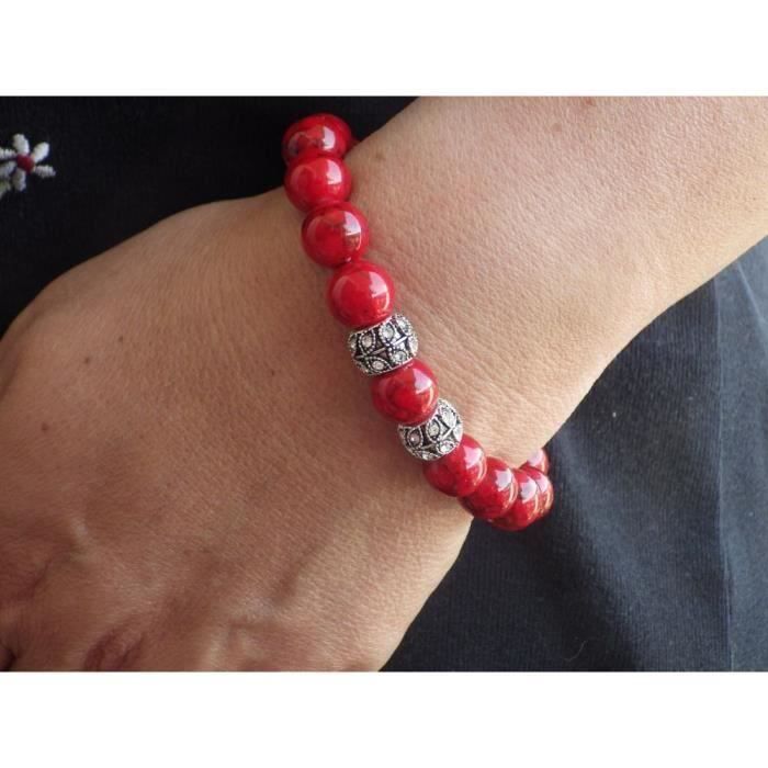 Bracelet pour femme en perles de turquoise reconstituée rouge et perles ...