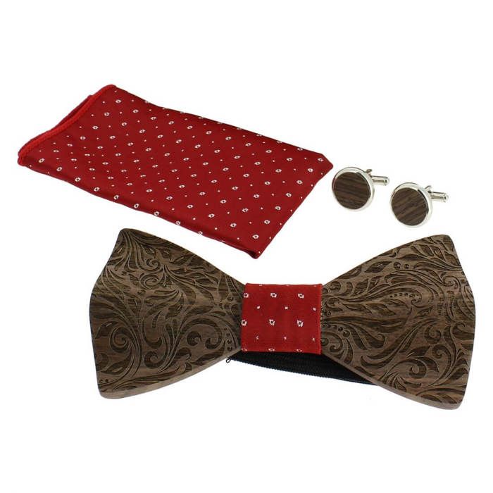 Nœud Papillon En Bois Tony & Paul - Modèle Big Moustache Vert Foncé, Style Fantaisie, 12x3 Cm