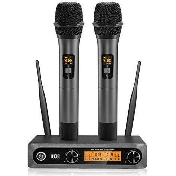 TONOR Microphone sans Fil Systèmes de Micro UHF Double Portable Micros Dynamiques pour Karaoké, Fête, DJ, Église, Mariage, Réunion,