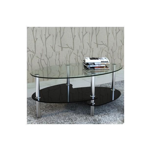 table basse ovale noire barcelone - top prix - verre trempé et métal chromé - 90x45x43cm