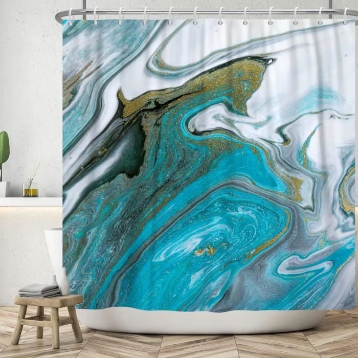 Rideau De Douche Imperméable 183x188 Cm - Motif Bohème Plantes Tropicales - Polyester Lavable - Avec Crochets