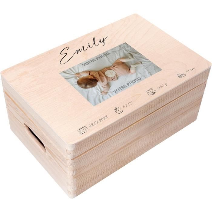 Boîte à Souvenirs Bébé - 6 Tiroirs Étiquetés - Berceuse Animaux - Cadeau Naissance Personnalisable