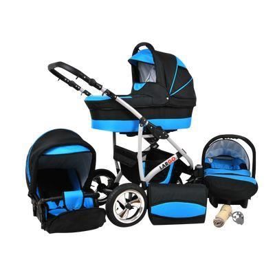 Largo 3 en 1 Poussette combinée avec siège auto Poussette Canne Accessoires 23 NOIR COSMIQUE & AQUA