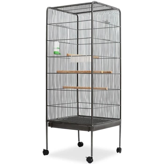 Cage à oiseaux - vidaXL - Noir - 54 x 54 x 146 cm - Acier - 4 perchoirs en bois