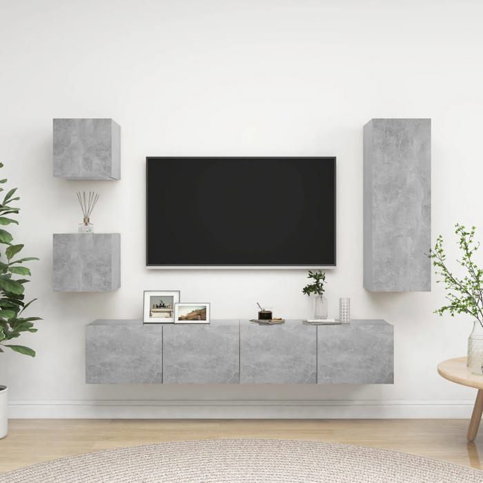 vidaXL Ensemble de meuble TV 5 pcs Gris béton Aggloméré