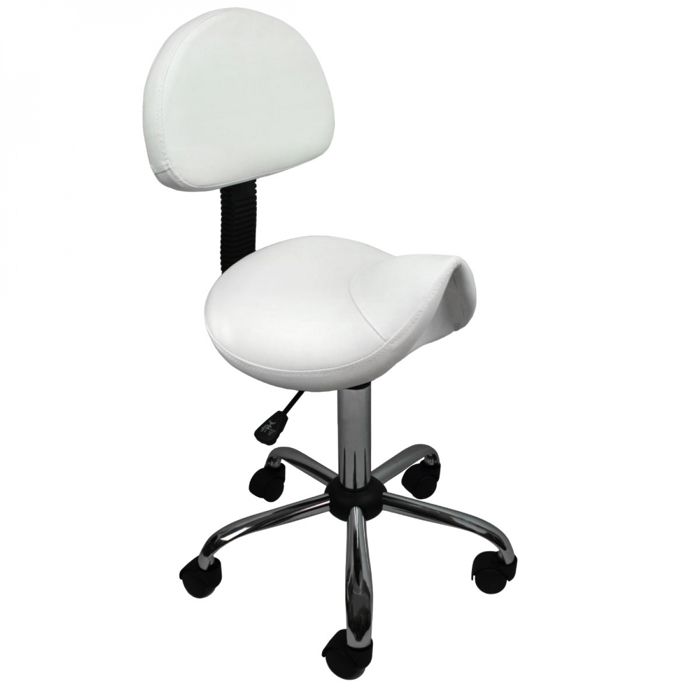 Tabouret ergonomique à roulettes avec dossier réglable en hauteur de 49 à 62 cm et pivotable à 360° - Blanc - Vivezen