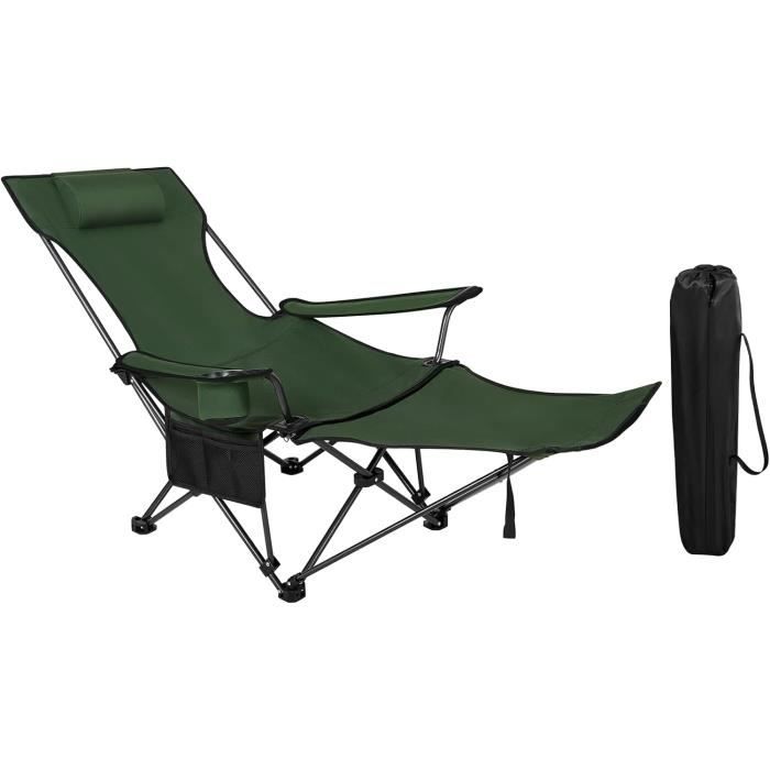 woltu 1x chaise de camping pliante, fauteuil de pêche avec appui-tête, chaise de plage avec sac de transport, vert w0ett0090