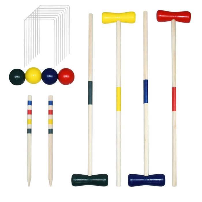 YUENFONG Jeu de Croquet en bois Jeu de Croquet en plein air pour 4 joueurs Jeu de jardin Jeu traditionnel en bois pour la famille