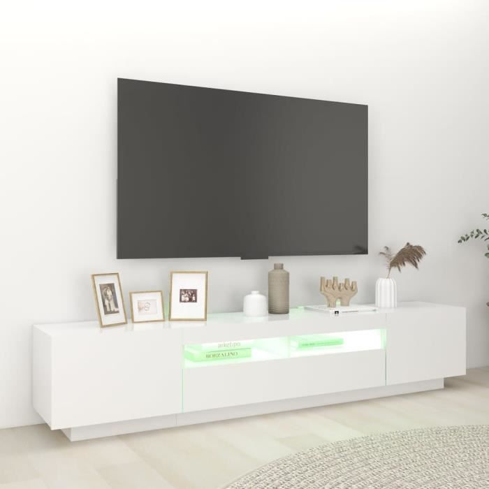 Zerodis Meuble TV avec lumières LED Blanc 200x35x40 cm RE388