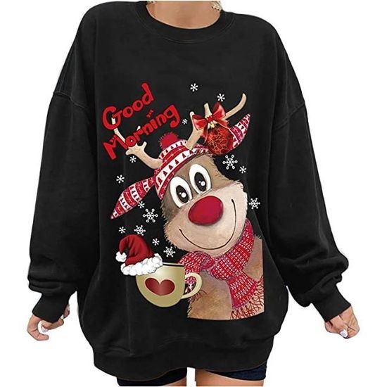 Sweat à Capuche Femme Noël - Motif Renne, Coupe Oversize, Tissu Doux, Manches Longues, Idéal Fêtes D'Hiver