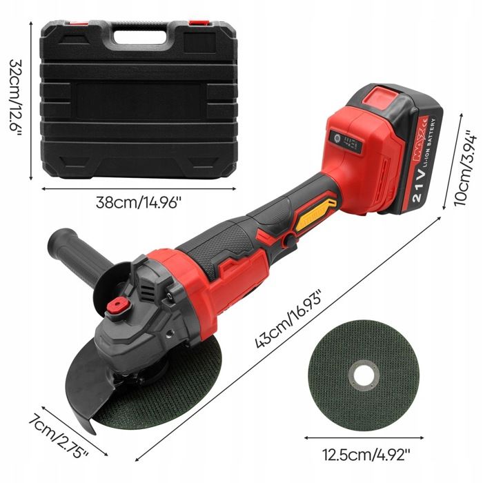 Meuleuse D'Angle Sans Fil DURFICST DAG310 125 Mm – 10 000 Tr/min, 2 Batteries 21V 4Ah, 8 Disques + Mallette