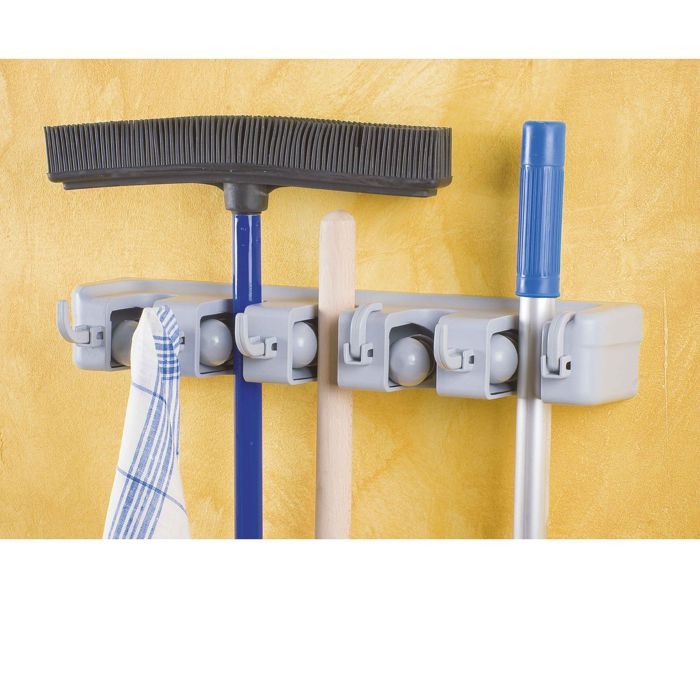 JIAHAI Support Mural Pour Balai à Franges Et Outils De Jardin Pour Cuisine, Jardin Et Garage, Buanderie - Poignées De Suspension à Ressort Jusqu'à 3,8 Cm - Gris Robuste