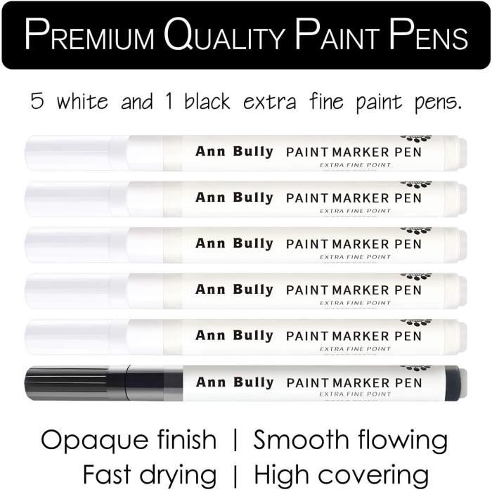 Lot de 5 stylos en Acrylique Blanc et 1 Stylo Noir pour Peinture de Pierre,  céramique, Verre. Marqueur à Pointe Extra Fine 0, 222 - Cdiscount  Beaux-Arts et Loisirs créatifs