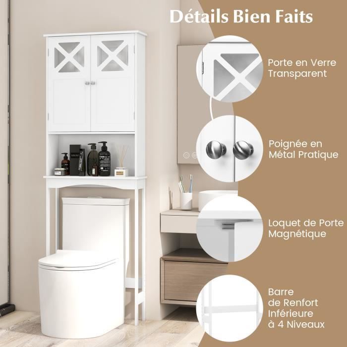 31 Astuces de Rangements Au-dessus des WC (Pour Gagner de la Place).   Idées de salle de bain, Rangement sans percer, Meuble rangement wc