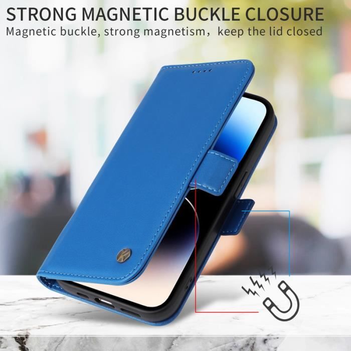 Pour iPhone 14 Pro Max 6.7 Étui à rabat Couleur unie Housse Bleu ciel Flip  PU Cuir Pochette Protection avec - Cdiscount Téléphonie