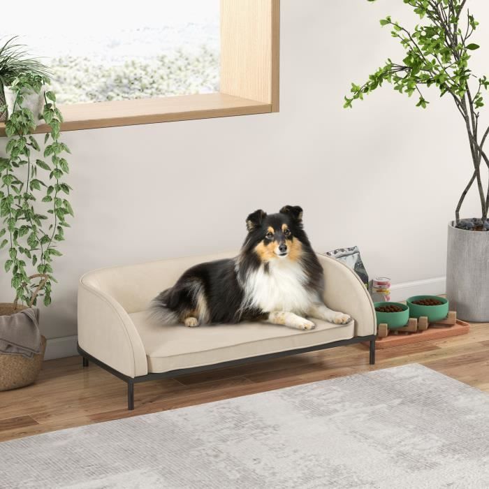Pawhut - Canapé chien lit pour chien design scandinave coussin moelleux  pieds bois massif dim. 64 x 45 x 36 cm velours gris