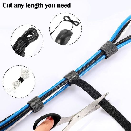 Attache Cable Réutilisable et Auto-Adhésif 10m x 2cm Scratch Velcro Sangles  de Câble pour Cordes et Gestion des Câbles, Noir Q - Cdiscount Bricolage