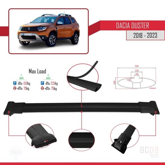 Compatible avec Dacia Duster 2 (HM) 2018-2024 ACE-1 Barres de Toit Railing Po Compatible avec Dacia Duster 2 (HM) 2018-2024 ACE-1 Barres de Toit Railing Po