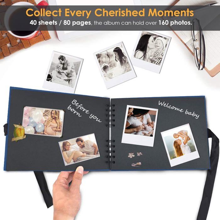 Album Photo DIY Personnalisable - 80 Pages Noires à Coller avec Coins ...