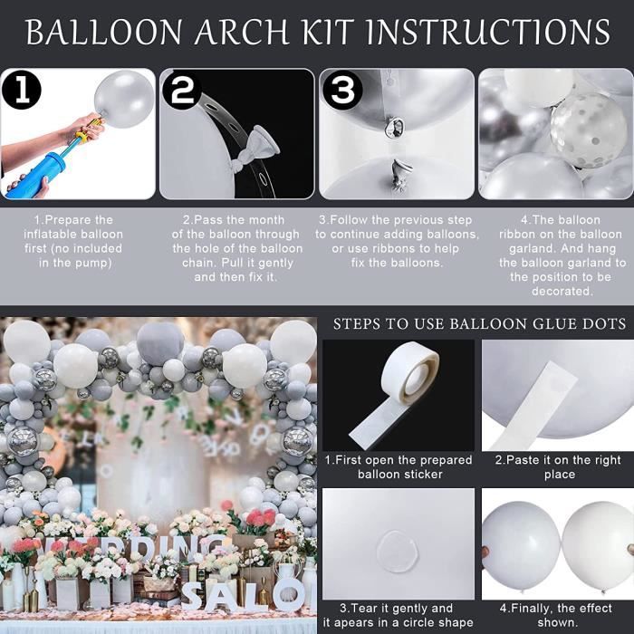 Arche Ballon Kit de Guirlande de Ballon 102PCS Ballon Blanc Argent et Or