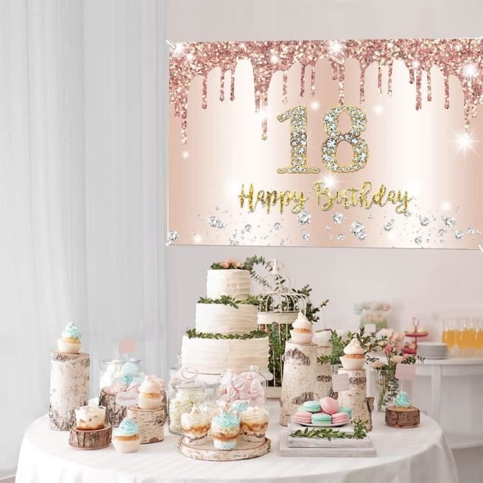 thumbnail: 18e Verjaardag Banner - Extra Grote Stoffen Achtergrond 185x110 Cm | Groen Met Goud | Herbruikbaar