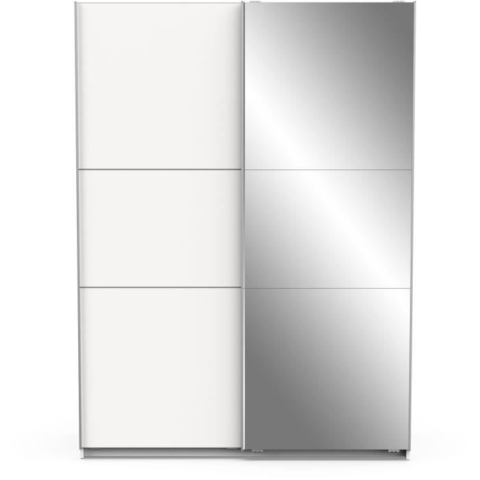 Armoire 2 Portes Avec Miroir MINIO ARTl - Largeur 220 Cm - Coulisse Aluminium - Blanc