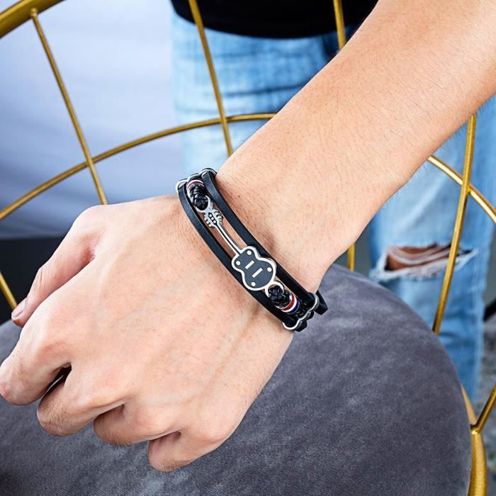 Bracelet Guitare Rock En Cuir Synthétique - Breloque Alliage Zinc, Fermoir Inox, Réglable Homme/Femme