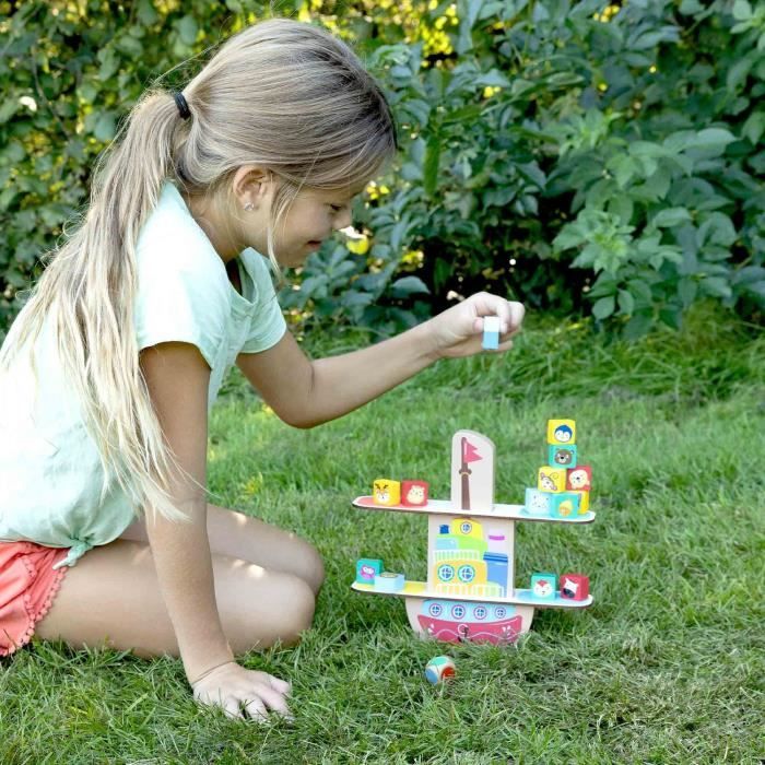 mamabrum, Boat in Balance - Wooden Skill Game, Animal Detection, Coordination of Vision and Movement, Stacking Animals on a Wooden Boat, Balance Game Children