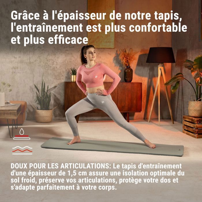 Tapis De Fitness HOP-SPORT 190 X 60 X 1,5 Cm – Antidérapant, En Mousse NBR, Avec Sangle De Transport