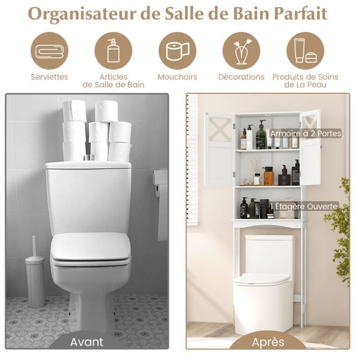 Generic Etagère de Salle de Bain, Meuble de Rangement au-Dessus des Toilettes  WC - Blanc - Prix pas cher