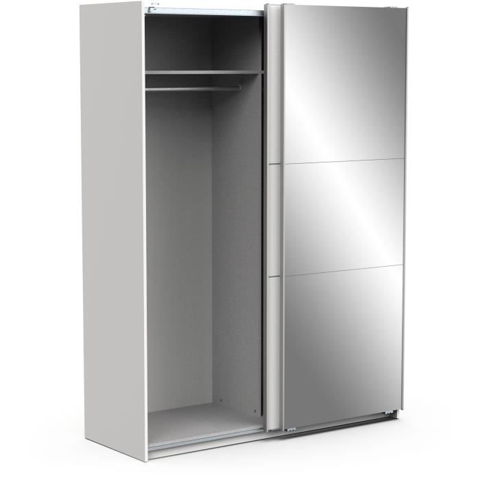 Armoire GHOST Décor blanc mat 2 Portes coulissantes + miroir L