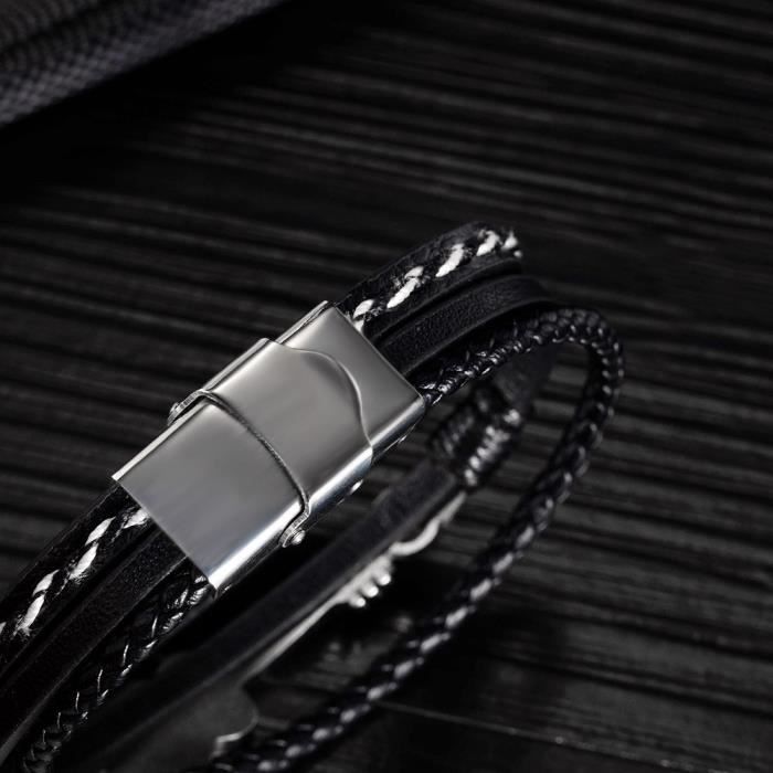 Bracelets Homme Cuir Multicouche - Style Manille Tissé - Forme U - Marine