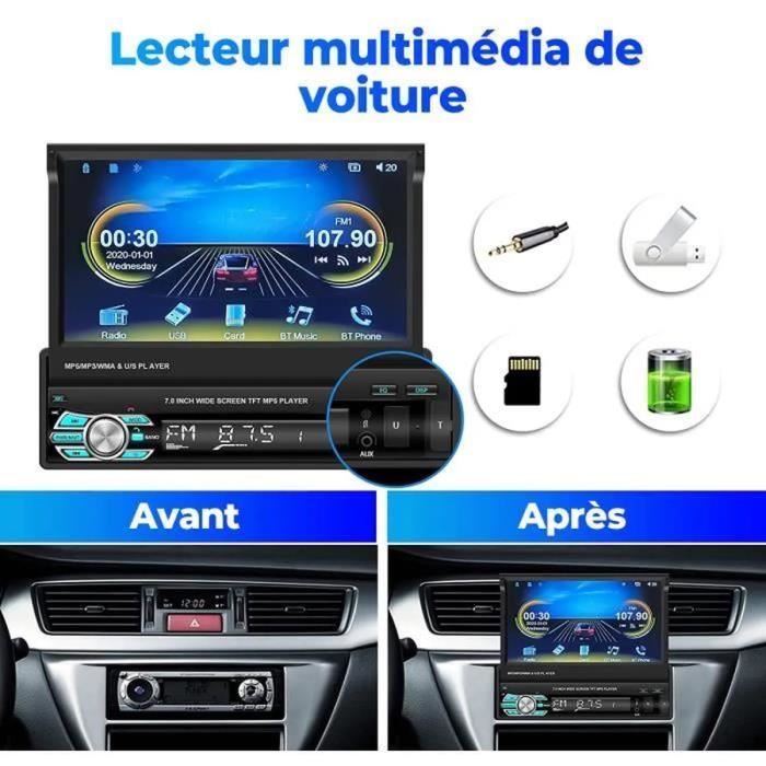 Autoradio bluetooth Carplay 1 Din GPS 7'' Écran Tactile Retractable FM Radio  Main Libres AUX-USB-TF Lien Miroir+Télécommande+Caméra - Cdiscount Auto