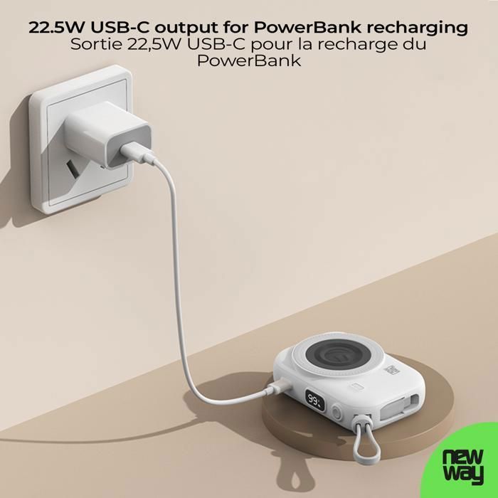 NEWWAY NPB10K Externer Akku, magnetisch, kabellos, 10.000 mAh, Power Bank, Schnellladung 22,5 W, LED-Digitalanzeige, für Smartphones, Uhren, Kopfhörer und Tablets