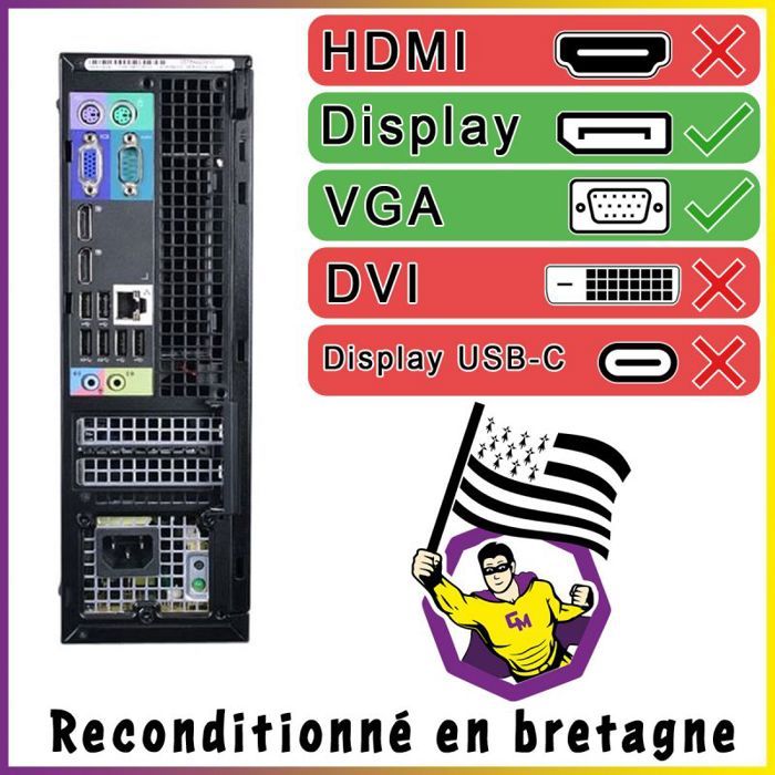 Unité Centrale Dell PC Optiplex 9010 DT i7-3770 3.40GHz 16Go/2To Wifi W10