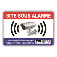 Panneau Alarme Video Surveillance, caméra - Système relié à Police - PVC 300x200 mm + 4 trous - Résistant UV - Garantie 5 ans - PRBB