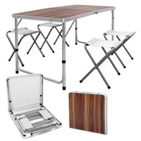 Ensemble table et chaises jardin camping pique nique aluminium 120cm bois brun