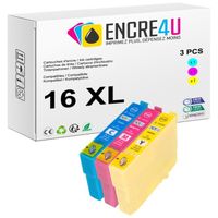 Cartouches d'encre compatibles ENCRE4U pour Epson 16 T16XL Stylo Plume - Lot de 3 (Cyan, Magenta, Jaune)