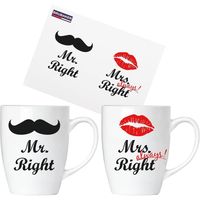 BRUBAKER - Coffret de 2 Mugs 'Mr. Right & Mrs. Always Right' - Tasses à café en Céramique - Idée Cadeau avec Carte de vœux